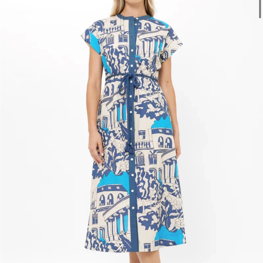 Oliphant Cap Sleeve Shirt Dress MIDI - Roma Blue